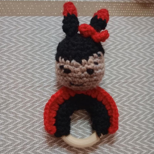 Handmade knitted ladybug rattle new