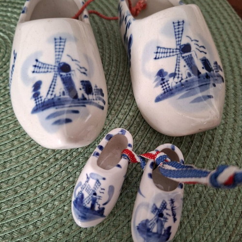 Delft Dutch porcelain clog shoes used, set of 2 pairs