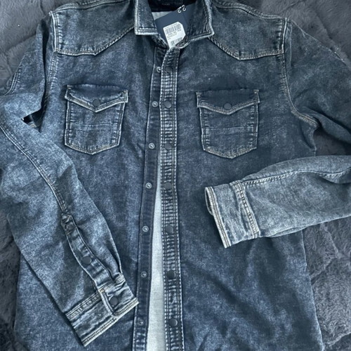 Engbers Men's Denim Shirt Acid Wash New Black Size M
