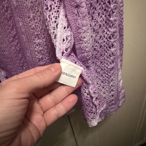 MADE Button-Down Top like new, sheer embroidered purple lace mesh