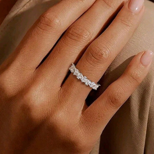 Brass ring with cubic zirconia size 6 new, silver color