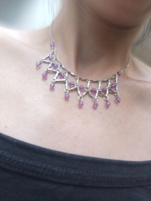 Metagion vintage handmade necklace with silver net and stones