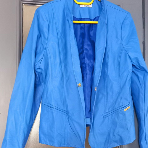 Blue leather fitted jacket like new, size L