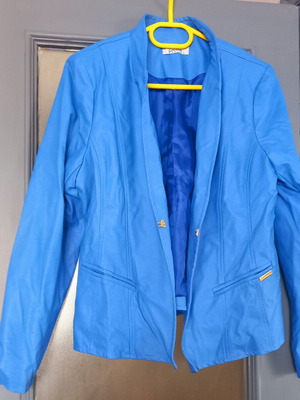 Blue leather fitted jacket like new, size L
