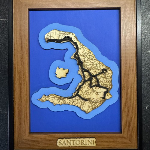 3D Wooden Santorini Map handcrafted