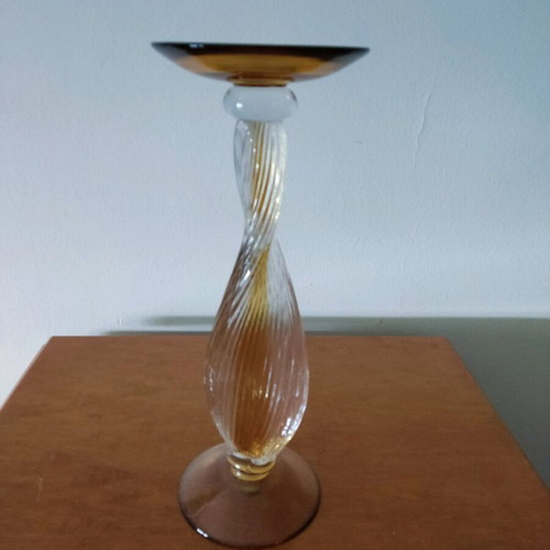 Evans Atelier crystal candlestick like new with yellow gold hue