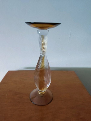 Evans Atelier crystal candlestick like new with yellow gold hue