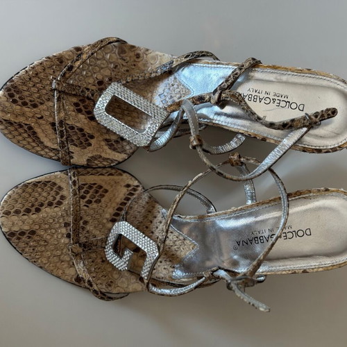 Dolce & Gabbana Snakeskin Wedge Sandals DG Crystal used, size 39.5