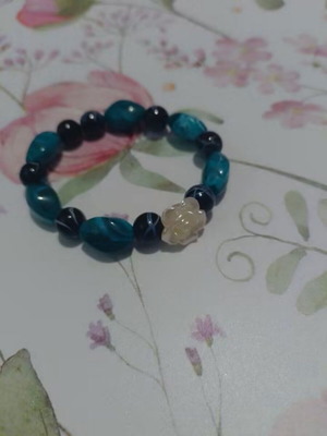 Bracelet with pearl rose, handmade, blue and white