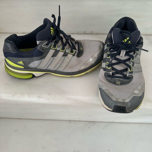 Adidas men's athletic shoes used, grey with fluorescent yellow, size 42.5