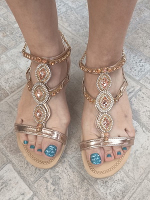 Gold Sandals with Embedded Ankle Bracelet Like New