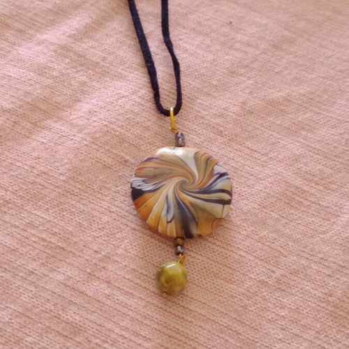 Necklace like new, polymer clay and semi-precious stone with cord