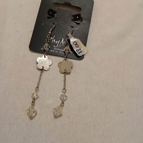Dangling earrings new flower design with silver crystals