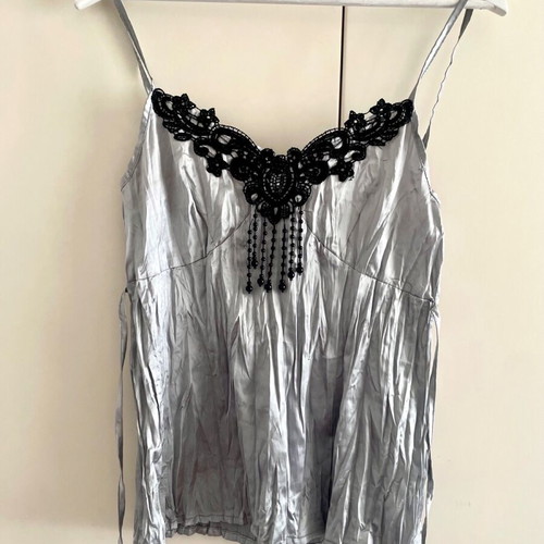 Satin lingerie top Medium with embroidered lace and stones