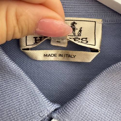 Hermes H Embroidered Buttoned Polo Shirt L Like New Turquoise
