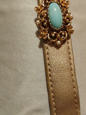 Handmade leather bracelet with vintage blue stone and eye bead