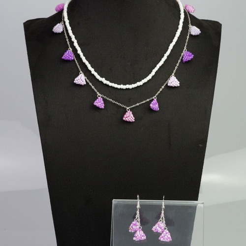 Jewelry set custom made with white and purple beads