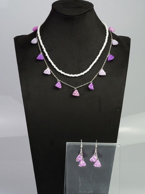 Jewelry set custom made with white and purple beads