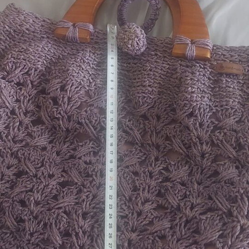 Crochet bag with wooden handles like new, purple shade