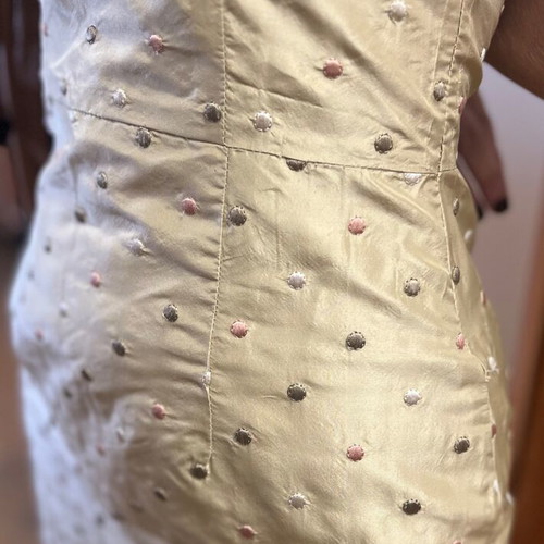 Dress like new with Tsantilis fabric, beige with embroidered polka dots