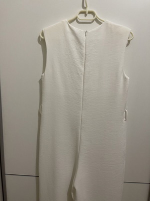 Zara white wide-leg jumpsuit with shoulder pads