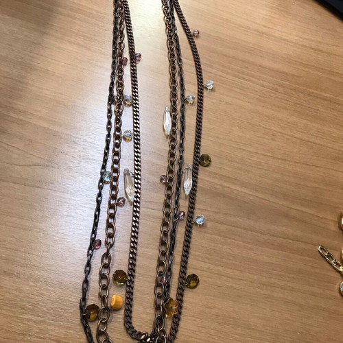 Handmade chain belt with crystals, diameter 1m, used, beige and brown