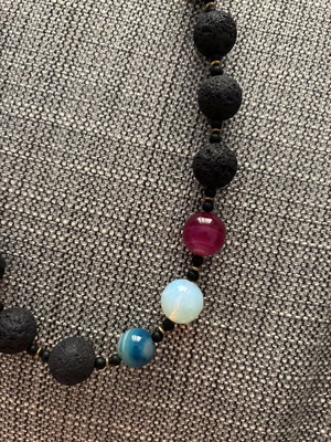 Necklace with volcanic lava and semiprecious stones new