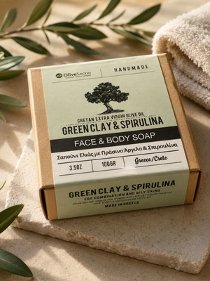 OliveSecret handmade face soap with green clay and spirulina