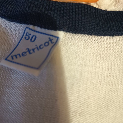 Striped knitted women's blouse short sleeve white and blue size 50 like new