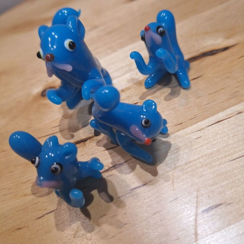 Glass squirrel miniatures like new, vintage 80s, pack of 4