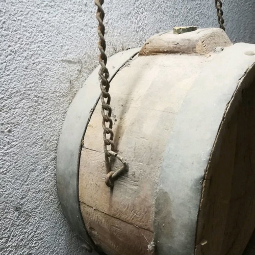 Wooden canteen old handmade used with chain