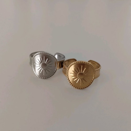 Steel ring set like new, gold and silver with sun engraving