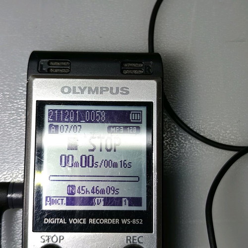Olympus WS 852 voice recorder used