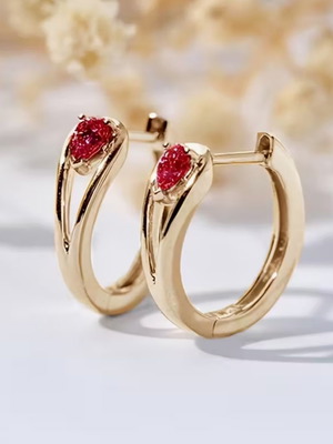 Gold earrings with red stone new