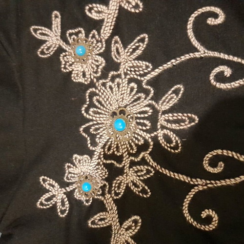 Black women's blouse with embroidery and turquoise stones like new