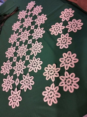 Handmade table linens set new, 1980s vintage, white lacework