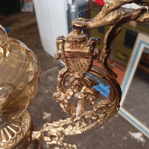 Vintage hanging ceiling light bronze style with embossed details
