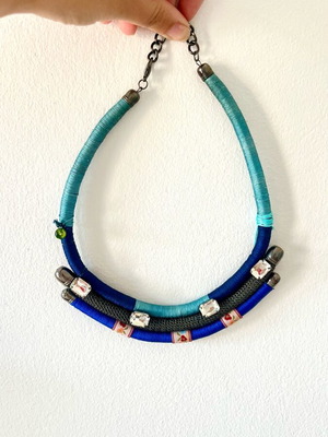 Bizermani Statement Necklace-Collar new with blue cords