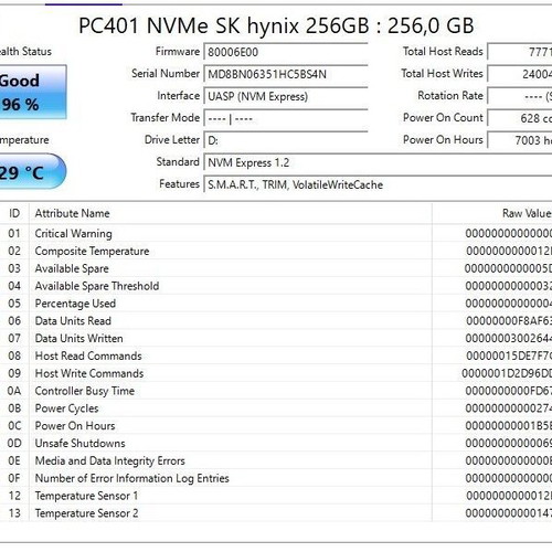 SK hynix PC401 256GB NVMe M.2 2280 SSD like new