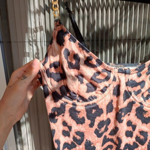 Leopard Print Bodysuit with Gold Chain, One Size, like new