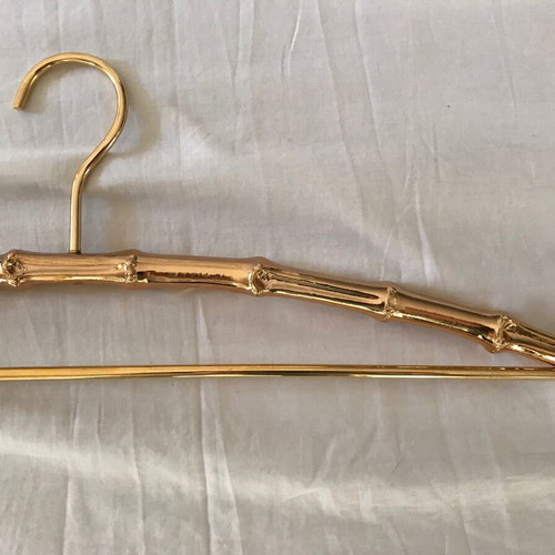 Set of 3 used antique bamboo-style metal hangers in gold color
