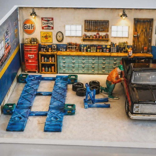 Diorama Garage 1/64 Scale with HotWheels Car New