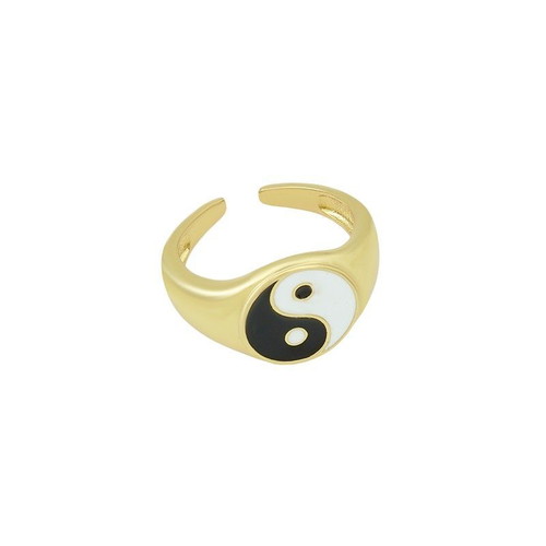 Metal Yin Yang ring with enamel 24mm new, gold color