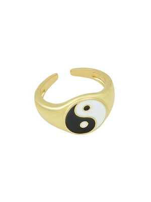 Metal Yin Yang ring with enamel 24mm new, gold color