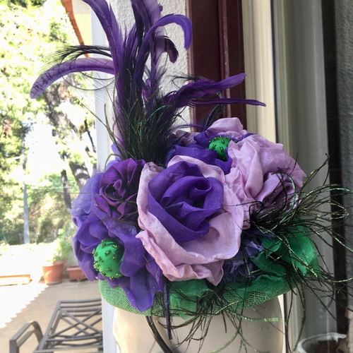 Fascinator hat new, handmade with silk fabrics and feathers