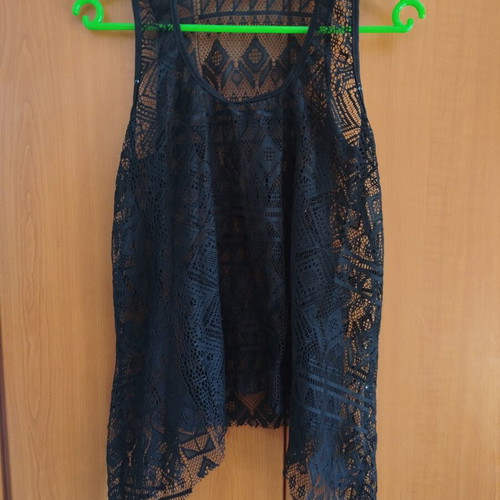 Lace blouse black S/M size like new, asymmetric design
