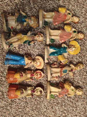 Vintage figurines of children set of 10 used, chalkware and ceramic