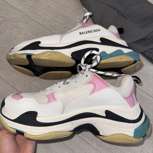 Balenciaga Triple S Sneakers used, white pink turquoise, size 41