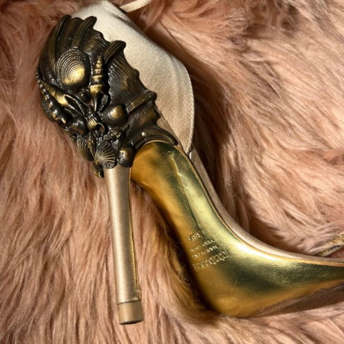 Roberto Cavalli SS05 sandals used, beige and gold, size 38