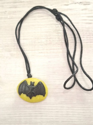 Batman necklace like new with cord and fimo clay design